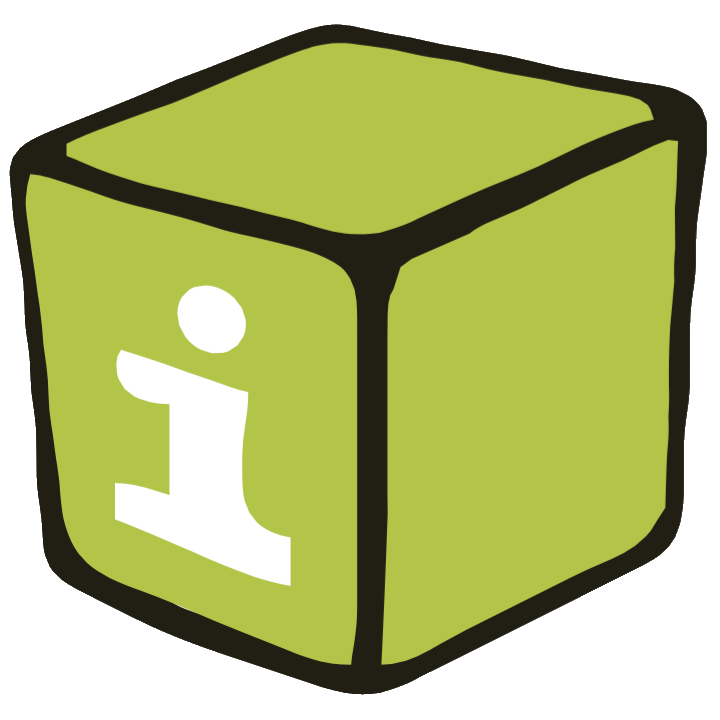 Lautapeliopas-sivun logo. Vihreä kuutio, jossa i-kirjain.